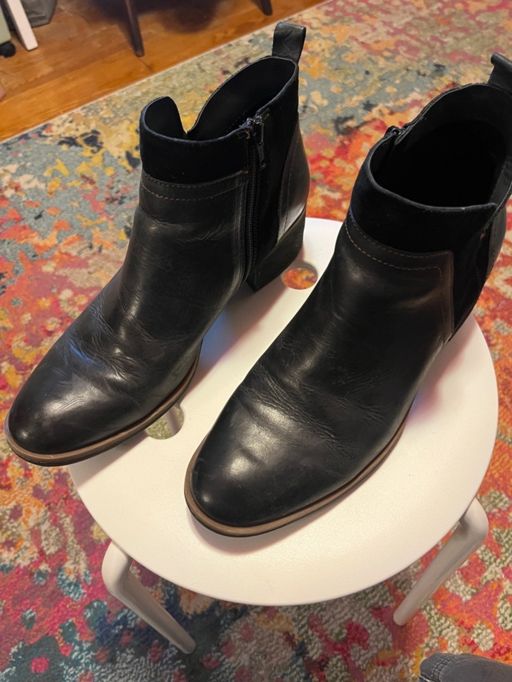 Kork-Ease Black Leather Ankle Booties with Side Zip